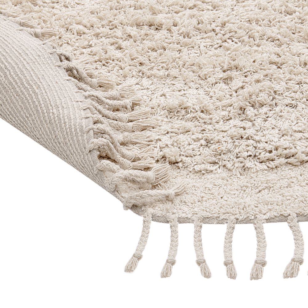 Tappeto rotondo in cotone beige ⌀ 140 cm con frange boho soggiorno camera da letto