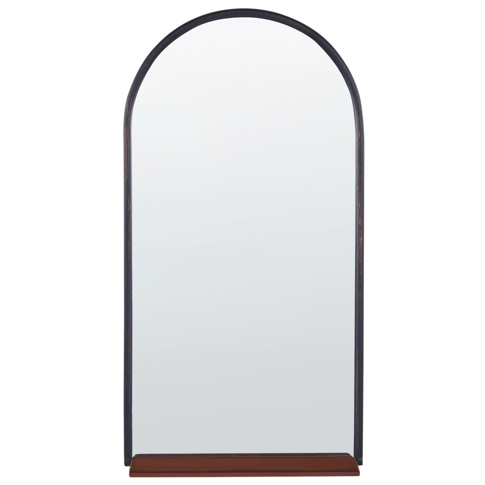 Specchio da parete con mensola cornice in metallo nero-rame 40 x 67 cm forma ovale appeso design moderno