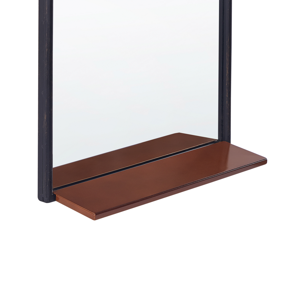 Specchio da parete con mensola cornice in metallo nero-rame 40 x 67 cm forma ovale appeso design moderno