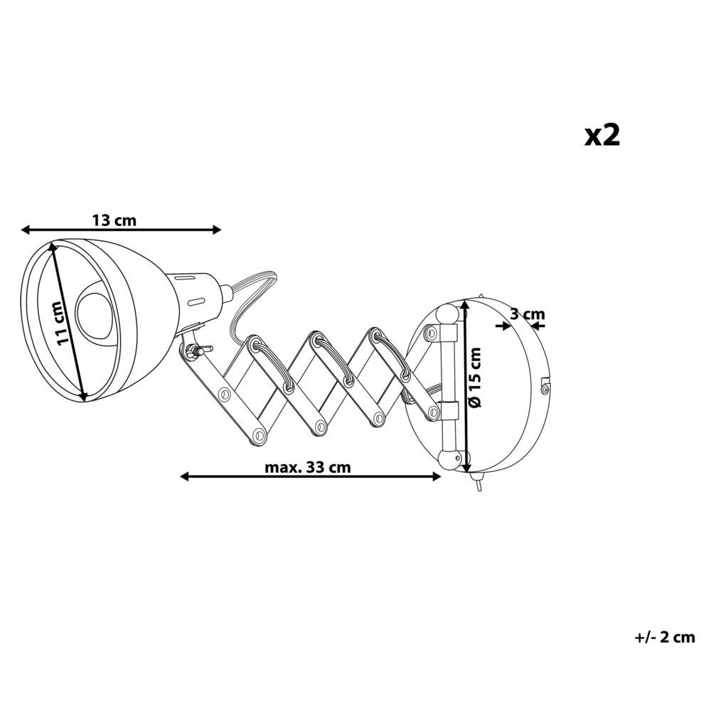 Set di 2 lampade da parete applique estensibili metallo nero 33 cm orientabile industriale