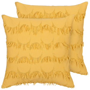 Set di 2 cuscini in poliestere giallo con nappe 45 x 45 cm stile boho camera da letto soggiorno