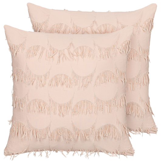 Set di 2 cuscini in poliestere rosa con nappe 45 x 45 cm stile boho camera da letto soggiorno