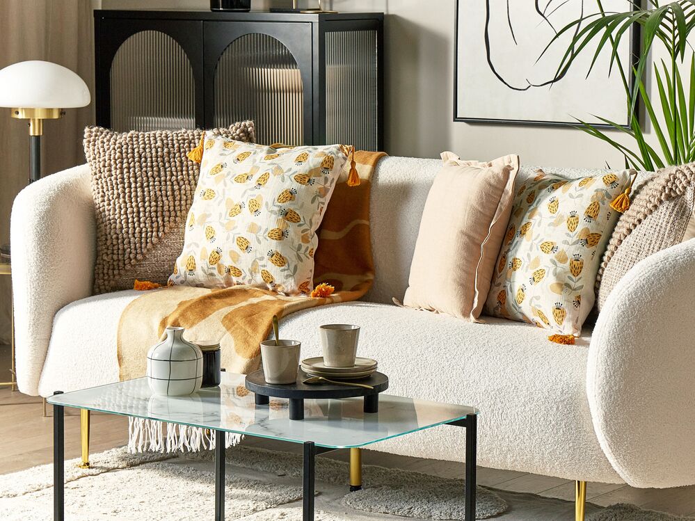 Set di 2 cuscini in poliestere di colore giallo e beige 45 x 45 soggiorno camera da letto