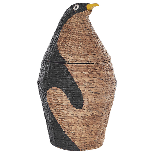Cesto a forma di pinguino in giacinto d'acqua colore naturale cameretta bambini cesto portaoggetti portabiancheria