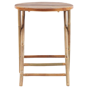 Set da giardino tavolino pieghevole e 2 sedie in bambù naturale e cuscini di colore bianco esterno