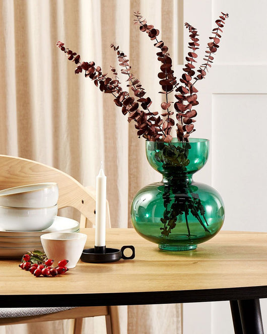 Vaso di fiori in vetro di colore verde con forma clessidra 27 cm stile moderno centrotavola soggiorno