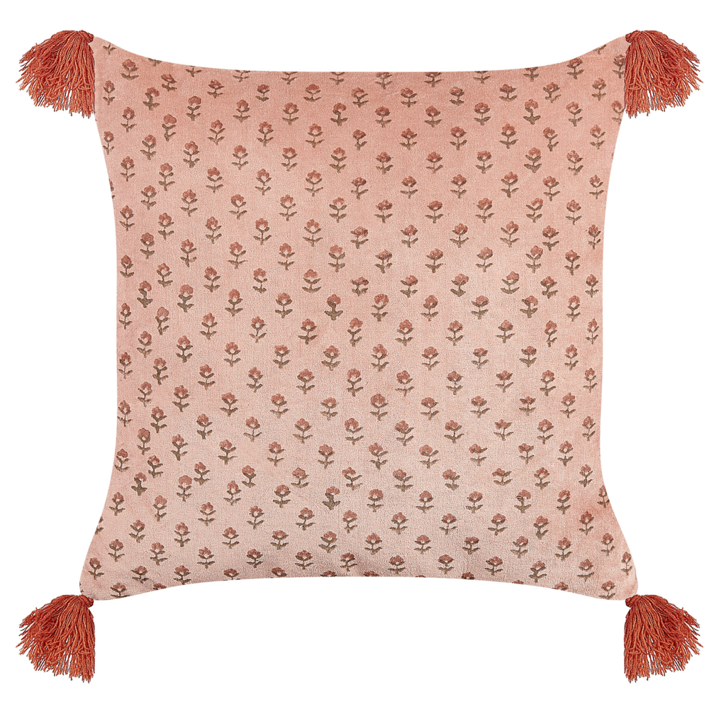Set di 2 cuscini in velluto con motivo floreale 45x45 cm rosa soggiorno camera da letto stile boho