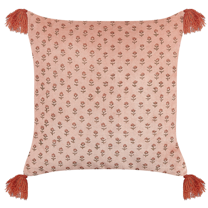 Set di 2 cuscini in velluto con motivo floreale 45x45 cm rosa soggiorno camera da letto stile boho