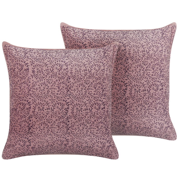 Set di 2 cuscini in velluto con motivo floreale 45x45 cm rosa soggiorno camera da letto stile boho