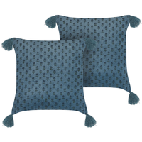 Set di 2 cuscini in velluto con motivo floreale 45x45 cm blu scuro soggiorno camera da letto stile boho