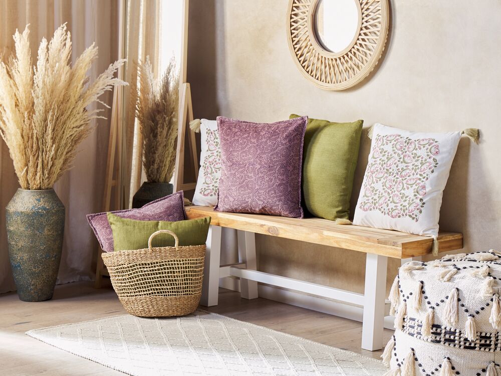 Set di 2 cuscini in velluto con motivo floreale 45x45 cm rosa soggiorno camera da letto stile boho