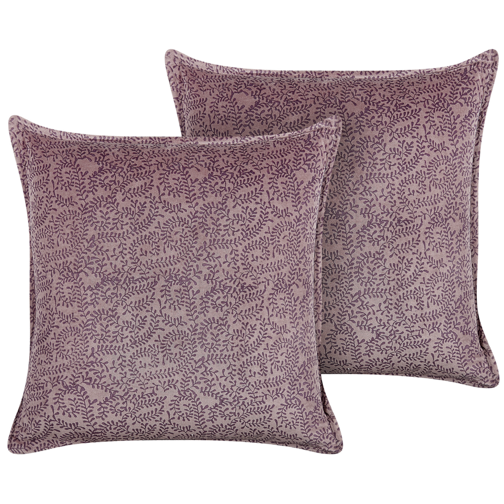 Set di 2 cuscini in velluto con motivo floreale 45x45 cm rosa soggiorno camera da letto stile boho