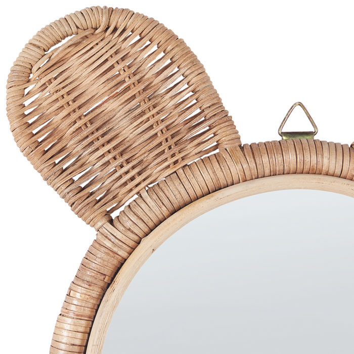Specchio da parete rotondo a forma di orsetto in rattan naturale ø 20 cm stile boho moderno cameretta