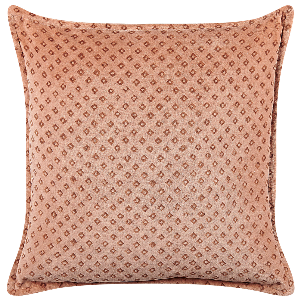 Cuscino decorativo in velluto rosa 45 x 45 cm con motivo a rombi stampato a blocchi boho decor accessori