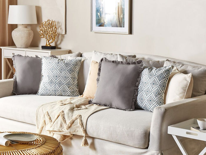 Set di 2 cuscini decorativi in lino con bordi sfrangiati 45x45 cm grigio classico decor accessori