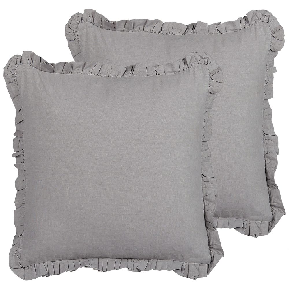 Set di 2 cuscini decorativi in lino con bordi sfrangiati 45x45 cm grigio classico decor accessori