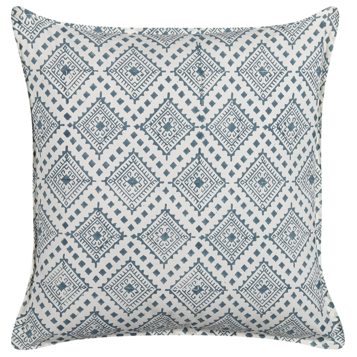 Cuscino cotone blu e bianco 45 x 45 cm stampa a mano sfoderabile cerniera motivo orientale