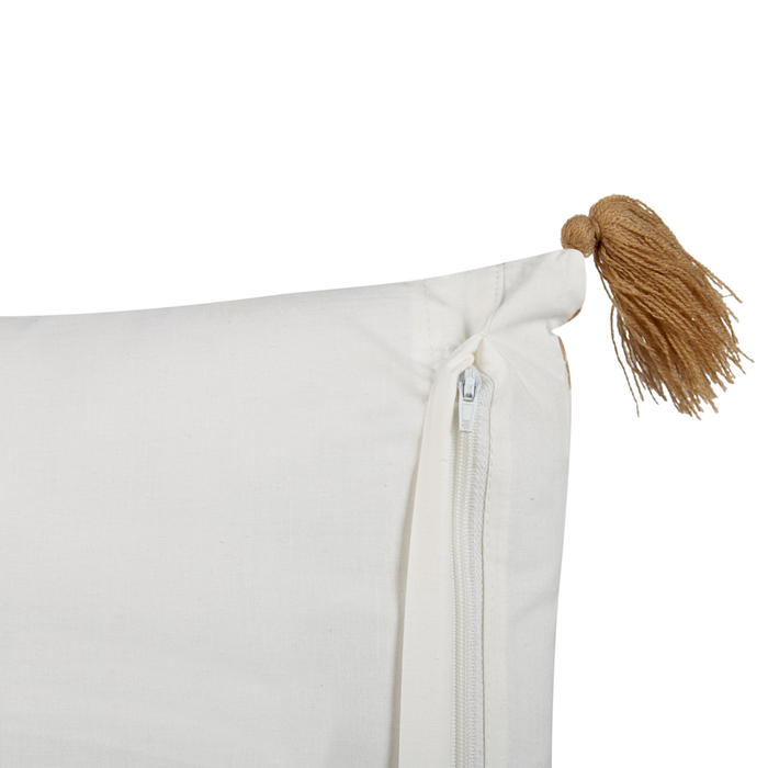 Cuscino decorativo marrone chiaro e bianco 45 x 45 cm con stampa a mano sfoderabile con cerniera motivo azteco