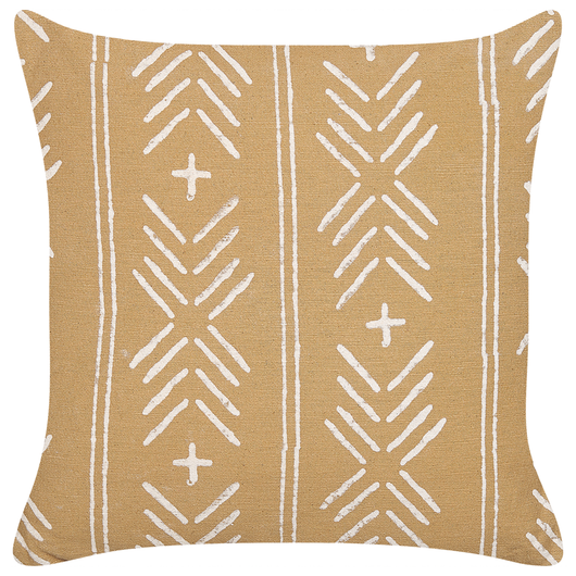 Cuscino decorativo cotone beige e bianco 45 x 45 cm motivo geometrico fatto a mano rivestimento sfoderabile con imbottitura