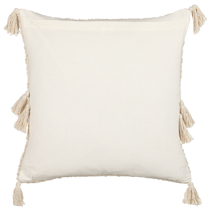 Cuscino decorativo cotone beige chiaro 45 x 45 cm motivo geometrico nappe rivestimento sfoderabile con imbottitura boho