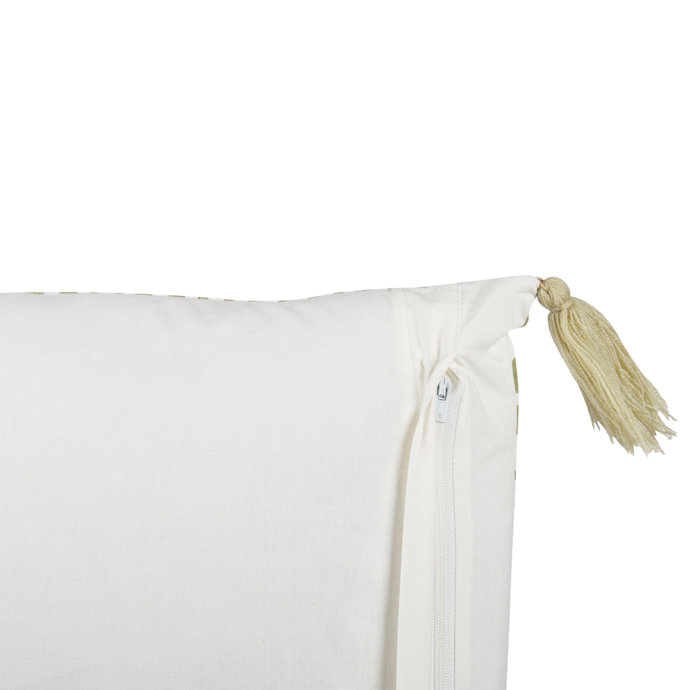 Set di 2 cuscini sparsi verde e bianco 45 x 45 cm stampa a blocchi a mano rivestimenti rimovibili cerniera motivo boho