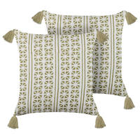 Set di 2 cuscini sparsi verde e bianco 45 x 45 cm stampa a blocchi a mano rivestimenti rimovibili cerniera motivo boho