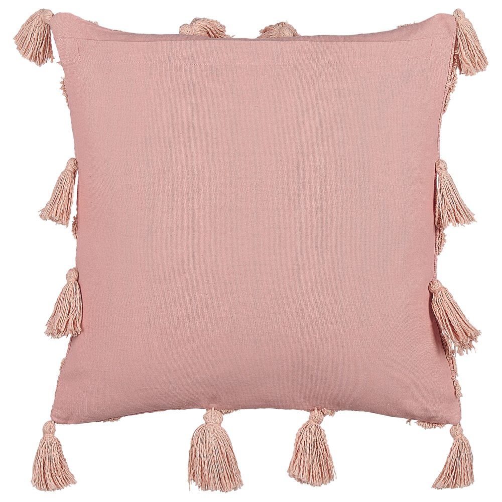 Cuscino decorativo cotone rosa 45 x 45 cm motivo geometrico nappe rivestimento sfoderabile con imbottitura boho