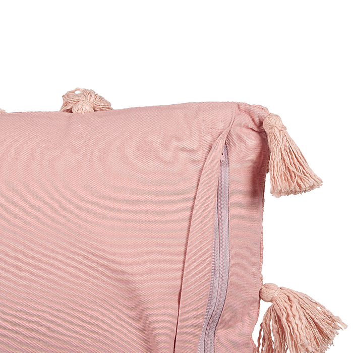 Cuscino decorativo cotone rosa 45 x 45 cm motivo geometrico nappe rivestimento sfoderabile con imbottitura boho