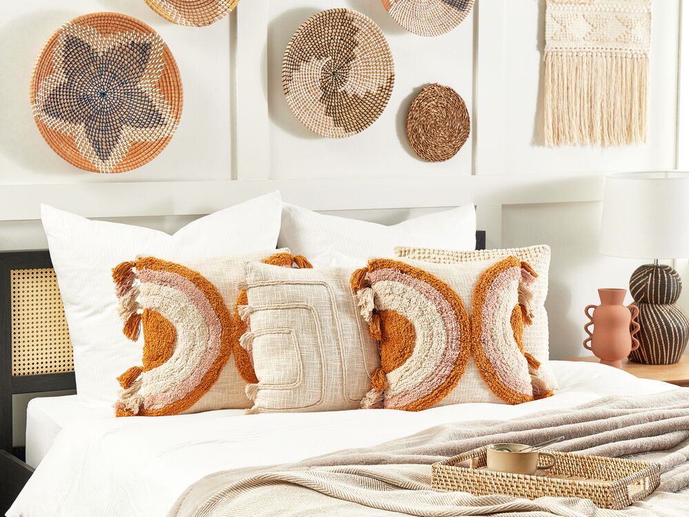 Cuscino decorativo cotone motivo geometrico 45 x 45 cm nappe decorative rivestimento sfoderabile accessori decorativi