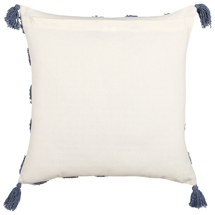 Cuscino decorativo cotone beige e blu 45 x 45 cm motivo geometrico nappe rivestimento sfoderabile con imbottitura boho