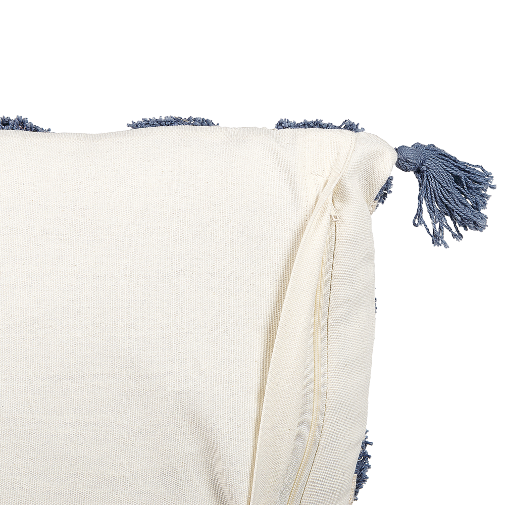 Cuscino decorativo cotone beige e blu 45 x 45 cm motivo geometrico nappe rivestimento sfoderabile con imbottitura boho