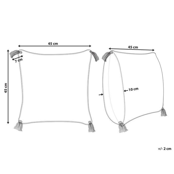 Cuscino decorativo cotone beige e blu 45 x 45 cm motivo geometrico nappe rivestimento sfoderabile con imbottitura boho