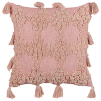 Set di 2 cuscini decorativi cotone rosa 45 x 45 cm motivo geometrico nappe rivestimento sfoderabile con imbottitura boho