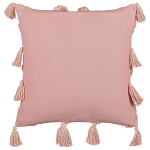 Set di 2 cuscini decorativi cotone rosa 45 x 45 cm motivo geometrico nappe rivestimento sfoderabile con imbottitura boho
