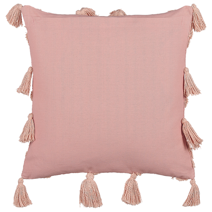 Set di 2 cuscini decorativi cotone rosa 45 x 45 cm motivo geometrico nappe rivestimento sfoderabile con imbottitura boho