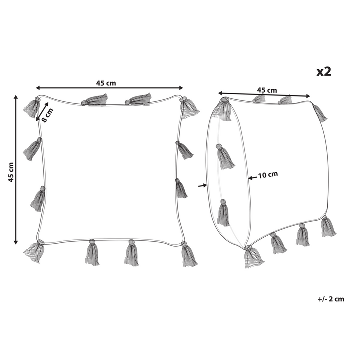 Set di 2 cuscini decorativi cotone rosa 45 x 45 cm motivo geometrico nappe rivestimento sfoderabile con imbottitura boho