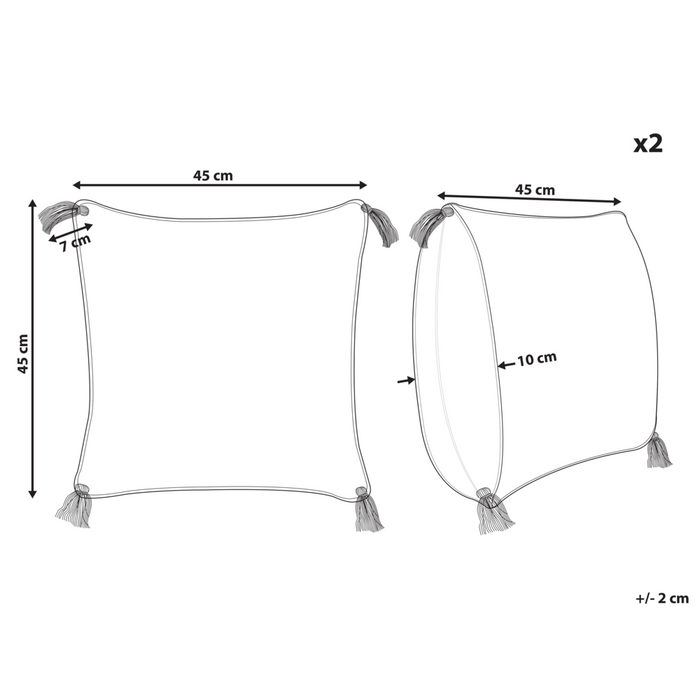 Set di 2 cuscini decorativi cotone beige e blu 45 x 45 cm motivo geometrico nappe rivestimento sfoderabile con imbottitura boho