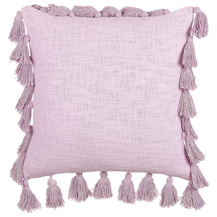 Cuscino decorativo cotone rosa 45 x 45 cm con nappe moderno boho decor accessori