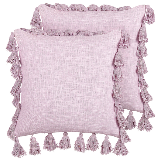 Set di 2 cuscini decorativi cotone rosa 45 x 45 cm con nappe accessori moderni per l'arredamento boho