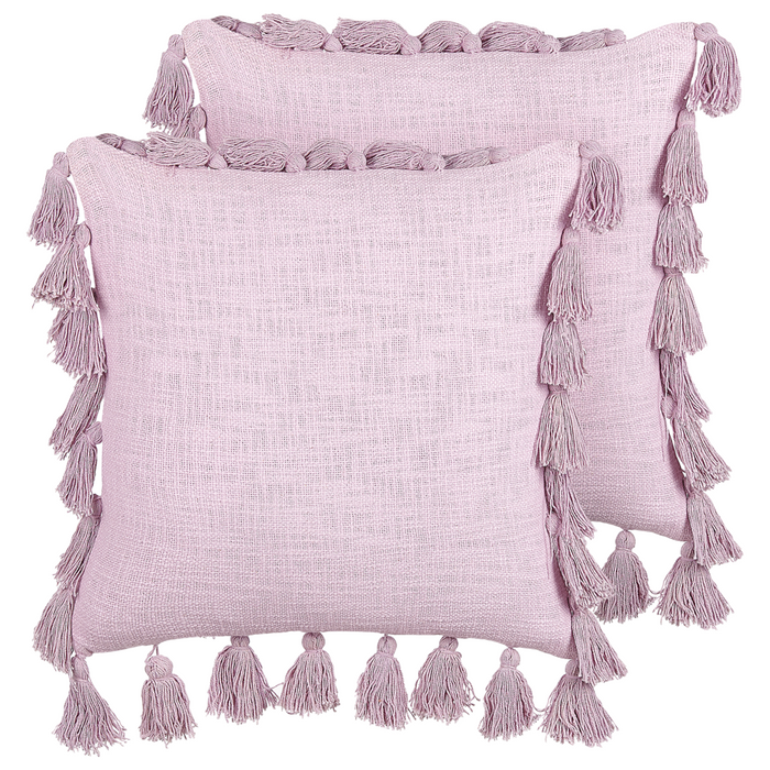Set di 2 cuscini decorativi cotone rosa 45 x 45 cm con nappe accessori moderni per l'arredamento boho