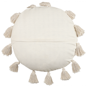 Cuscino decorativo cotone beige 45 cm rotondo con nappe moderni boho decor accessori