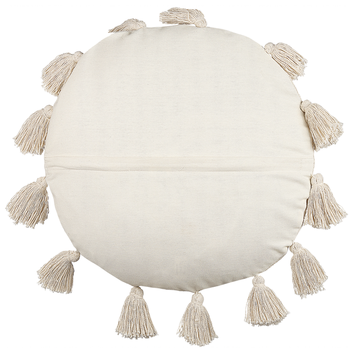 Cuscino decorativo cotone beige 45 cm rotondo con nappe moderni boho decor accessori