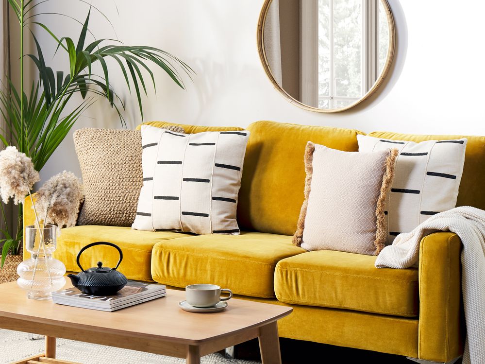 Set di 2 cuscini decorativi cotone beige e nero 45 x 45 cm motivo geometrico a righe fatto a mano sfoderabile con imbottitura