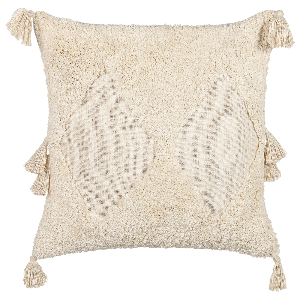 Set di 2 cuscini decorativi cotone beige chiaro 45 x 45 cm motivo geometrico nappe rivestimento sfoderabile con imbottitura boho