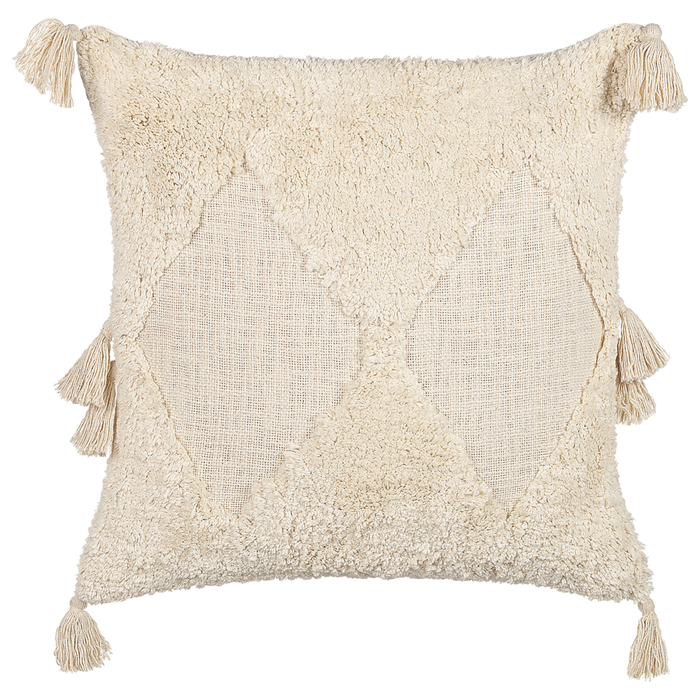 Set di 2 cuscini decorativi cotone beige chiaro 45 x 45 cm motivo geometrico nappe rivestimento sfoderabile con imbottitura boho