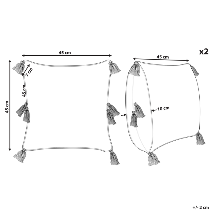 Set di 2 cuscini decorativi cotone beige chiaro 45 x 45 cm motivo geometrico nappe rivestimento sfoderabile con imbottitura boho
