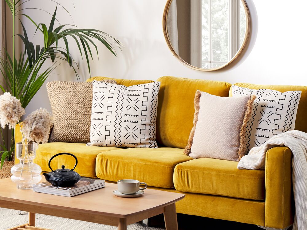 Cuscino decorativo cotone bianco e nero 45 x 45 cm motivo geometrico stampa laminata stile boho accessori