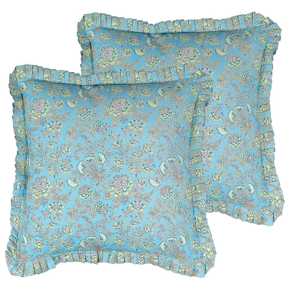 Set di 2 cuscini decorativi cotone motivo floreale 45 x 45 cm sfoderabile cerniera accessori decorativi