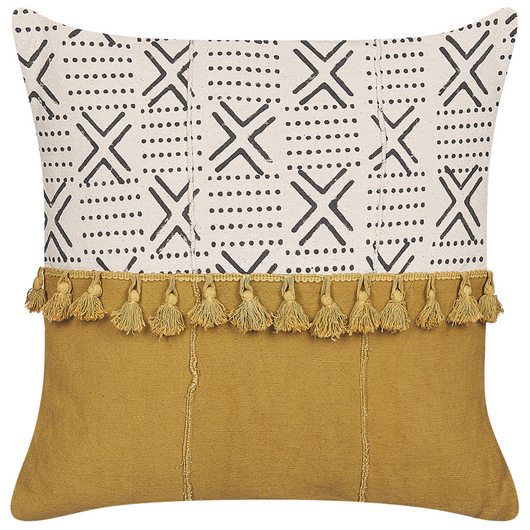 Cuscino decorativo cotone bianco e giallo 45 x 45 cm motivo geometrico stampa blocchi stile boho accessori