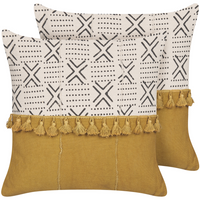 Set di 2 cuscini decorativi cotone bianco e giallo 45 x 45 cm motivo geometrico stampa blocchi stile boho accessori